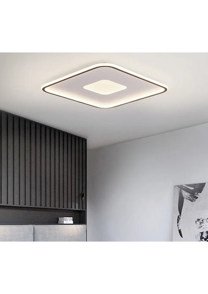 Siyah 80 x 80 cm Kare 3 Işık Rengi,Kumandalı Led Tavan Lambası,Avize,Modern Aydınlatma, Dekoratif Işık