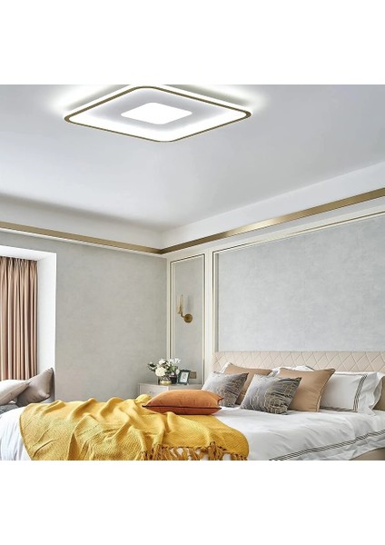 Siyah 80 x 80 cm Kare 3 Işık Rengi,Kumandalı Led Tavan Lambası,Avize,Modern Aydınlatma, Dekoratif Işık