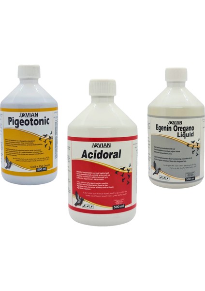 Royal Ilaç 3'lü 500ml Kanatlı Solunum ve Sindırim Desteği (Acidoral+Pigeotonic+Egenin Oregano)