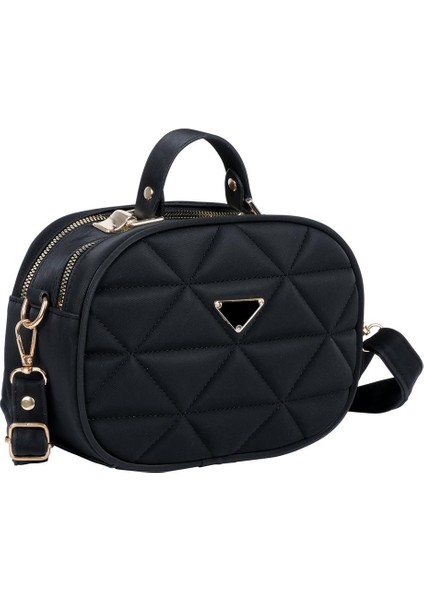 Kapitone Şık Bayan Çapraz El ve Omuz Çantası Siyah