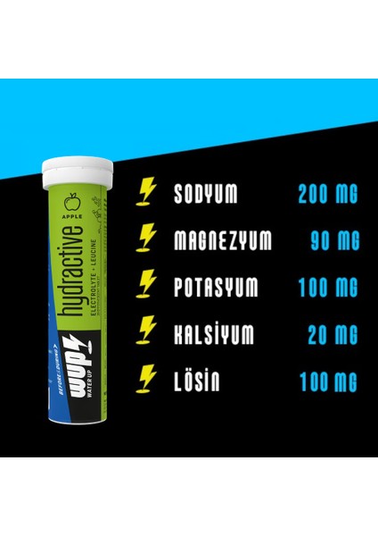 WUP Hydractive Elmalı 10X20 Porsiyon, Efervesan Tablet Sporcu Besini Elektrolit Lösin