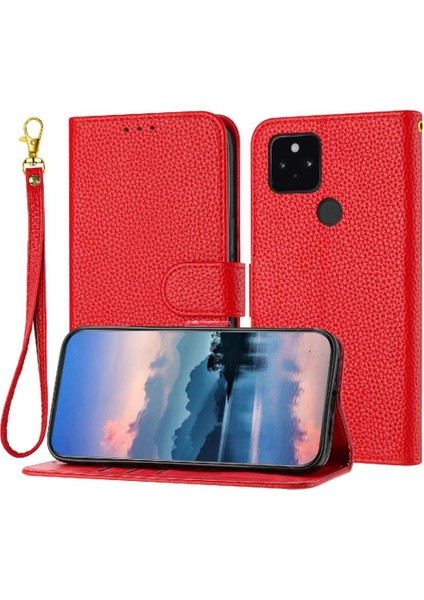Google Pixel 5 Litch Desen Flip Folio Pu Deri Kartı Için Telefon Kılıfı (Yurt Dışından)