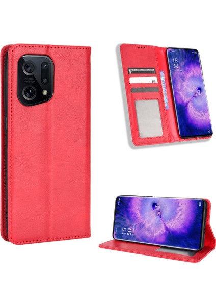 Oppo Bulmak Için X5 5g Cüzdan Manyetik Kapatma Pu Deri Telefon Kılıfı (Yurt Dışından)