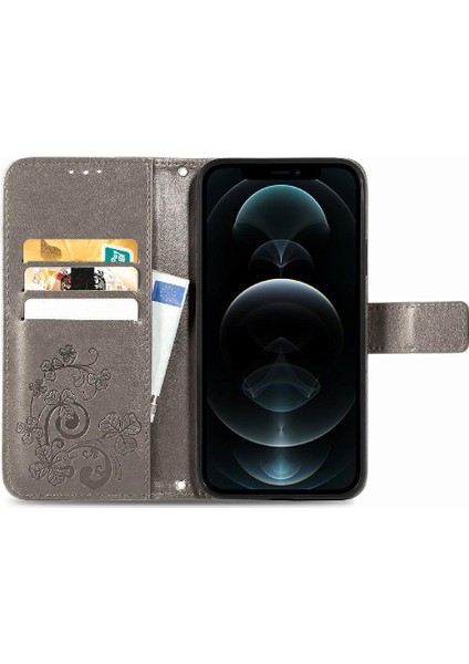 Iphone 12 Flip Dört Yapraklı Yonca Zarif Iş Kısa Telefon Kılıfı (Yurt Dışından)