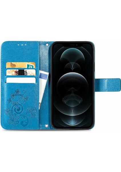 Iphone 12 Flip Dört Yapraklı Yonca Zarif Iş Kısa Telefon Kılıfı (Yurt Dışından)