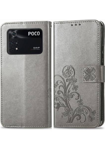 Xiaomi Poco M4 Pro Kısa Kayış Flip Dört Yapraklı Yonca Durumda Telefon Kılıfı (Yurt Dışından)