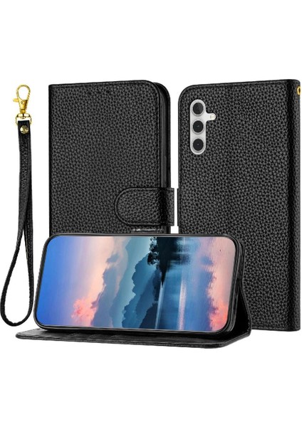 Samsung Galaxy M54 Litchi Desen Kart Yuvaları Için Tutucu Flip Pu Telefon Kılıfı (Yurt Dışından)