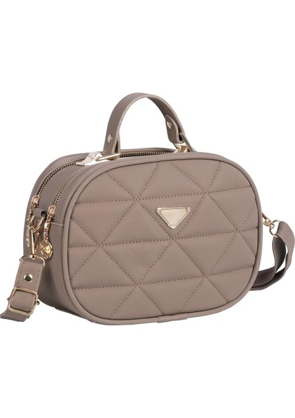 Kapitone Şık Bayan Çapraz El ve Omuz Çantası Vizon