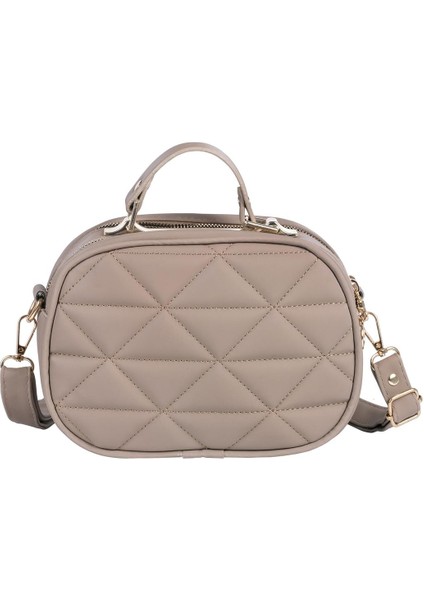 Kapitone Şık Bayan Çapraz El ve Omuz Çantası Vizon modelleri
