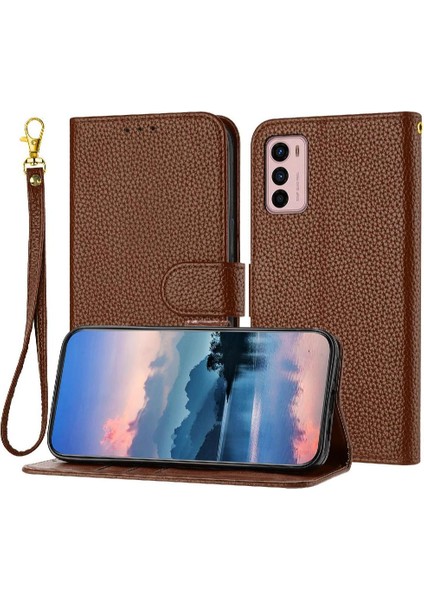 Motorola Moto G42 Flip Folio Litch Desen Kart Yuvaları Pu Için Telefon Kılıfı (Yurt Dışından)