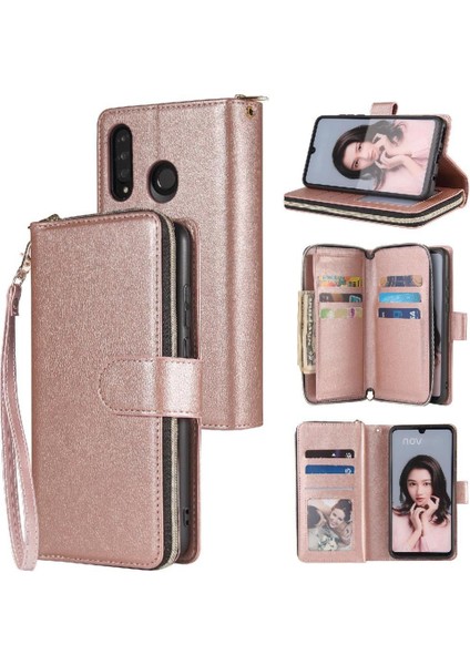 Huawei P30 Lite Için Kılıf ile 9 Kart Yuvaları ile Fermuarlı Cebi Cüzdan Durumda (Yurt Dışından)