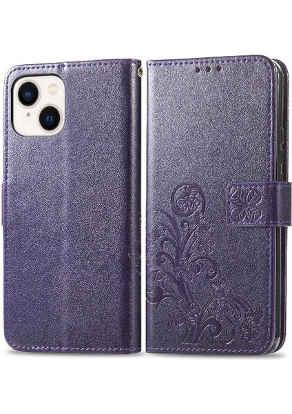 Iphone 14 Için Kılıf Artı Kapak Kapak Kısa Kayış Deri Kılıf Zarif Dört (Yurt Dışından)