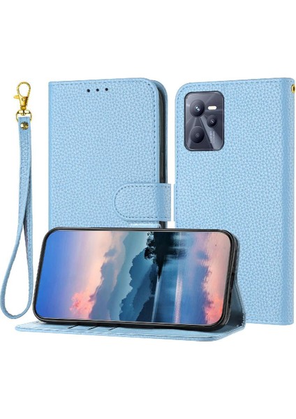 Realme C35 Pu Deri Flip Folio Cüzdan Litchi Desen Kartı Için Telefon Kılıfı (Yurt Dışından)