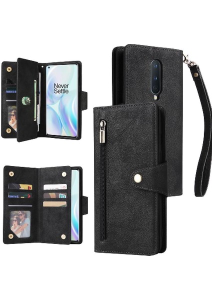 El Kayışı Kart Tutucu ile Oneplus 8 Fermuar Cüzdan Kapak Için Kılıf (Yurt Dışından)