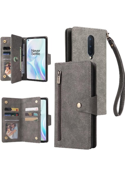 El Kayışı Kart Tutucu ile Oneplus 8 Fermuar Cüzdan Kapak Için Kılıf (Yurt Dışından)