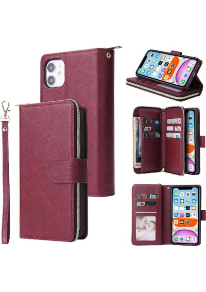9 Kart Yuvaları Kart Tutucu Fermuar ile iphone 11 Pro Cüzdan Kılıf (Yurt Dışından)