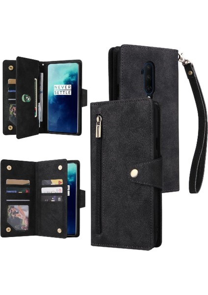 Oneplus 7t Pro Için Kılıf Kart Tutucu Manyetik Deri Fermuar Cüzdan Kapak (Yurt Dışından)