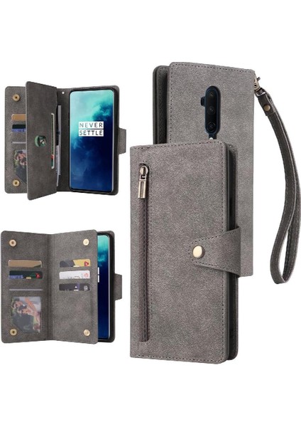 Oneplus 7t Pro Için Kılıf Kart Tutucu Manyetik Deri Fermuar Cüzdan Kapak (Yurt Dışından)