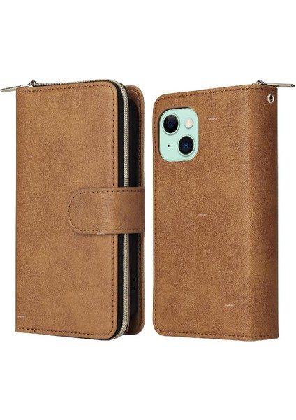 Iphone 15 Artı Cüzdan Durumda 9 Kart Yuvaları ile Fermuar Cep Flip (Yurt Dışından)