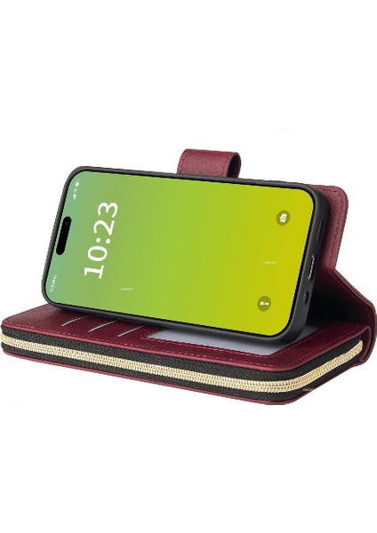 Iphone 15 Artı Cüzdan Durumda 9 Kart Yuvaları ile Fermuar Cep Flip (Yurt Dışından) modelleri