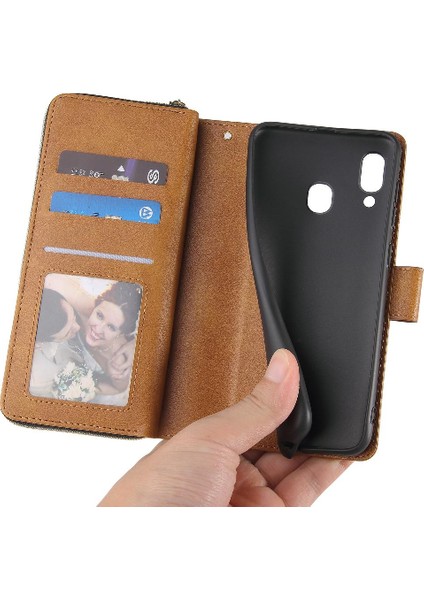 Samsung Galaxy A30/A20 Flip Kapak Kart Tutucu Fermuar Cep Vaka (Yurt Dışından)