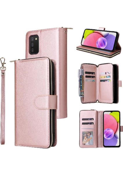 El Kayışı ile Samsung Galaxy A03S Için Kılıf Kapak Çevirin Kart Tutucu Cüzdan (Yurt Dışından)