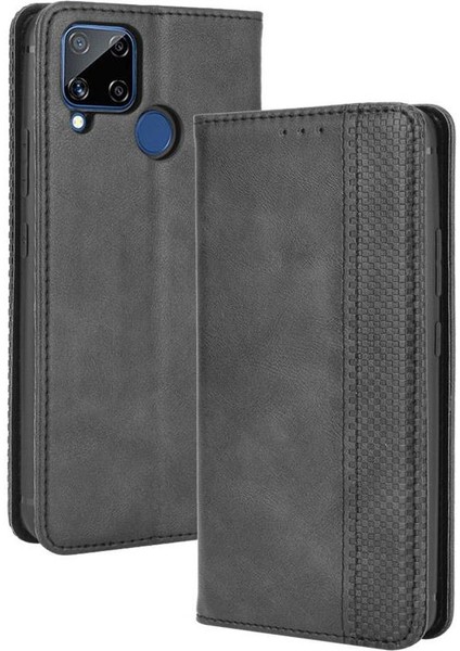 Realme C15 Manyetik Kapatma Cüzdan Pu Deri Için Kılıf (Yurt Dışından)