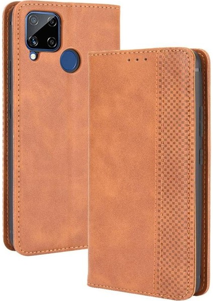 Realme C15 Manyetik Kapatma Cüzdan Pu Deri Için Kılıf (Yurt Dışından)