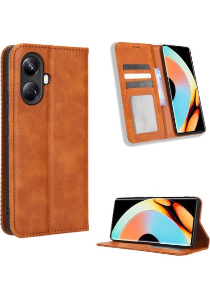 Realme 10 Pro Artı Manyetik Kapatma Cüzdan Pu Deri Için Kılıf (Yurt Dışından)