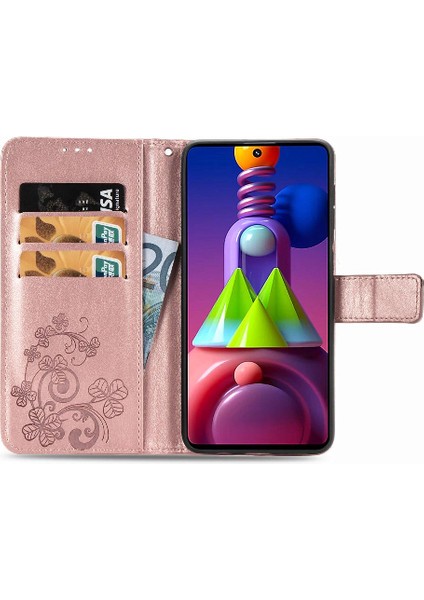 SZY Market Samsung Galaxy M51 Dört Yapraklı Yonca Deri Kılıf Için Kılıf Kısa Kayış Flip (Yurt Dışından)