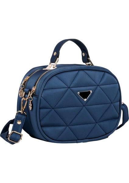 Kapitone Şık Bayan Çapraz El ve Omuz Çantası Lacivert