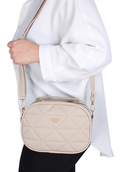 Kapitone Şık Bayan Çapraz El ve Omuz Çantası Bej fiyatları