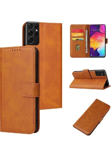 Samsung Galaxy S21 Ultra Tam Koruma Deri Folio Flip Case (Yurt Dışından)