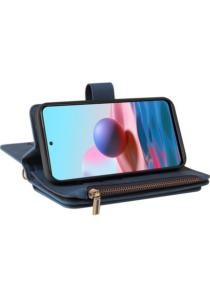 Xiaomi Redmi Note 10 4G/10S Için Kılıf Pu Deri Manyetik Kapatma Onbeş Kart Yuvaları Fermuar Cep Telefon Kılıfı (Yurt Dışından)