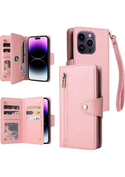 Iphone 14 Için Kılıf Pro Max Fermuar Cüzdan Kapak Kart Tutucu Manyetik ile (Yurt Dışından)