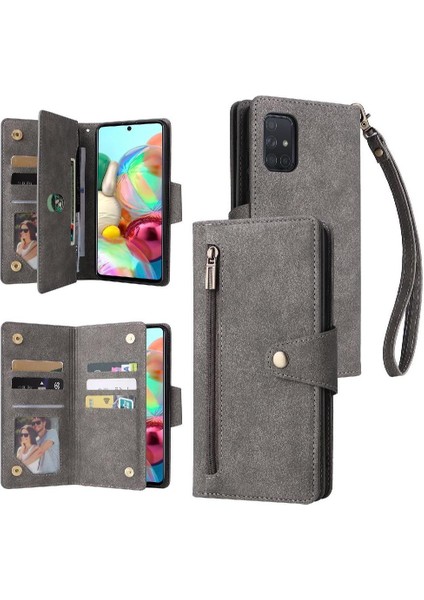 Samsung Galaxy A71 Için Kılıf El Kayışı Manyetik Fermuar ile 4g Kart Tutucu (Yurt Dışından)