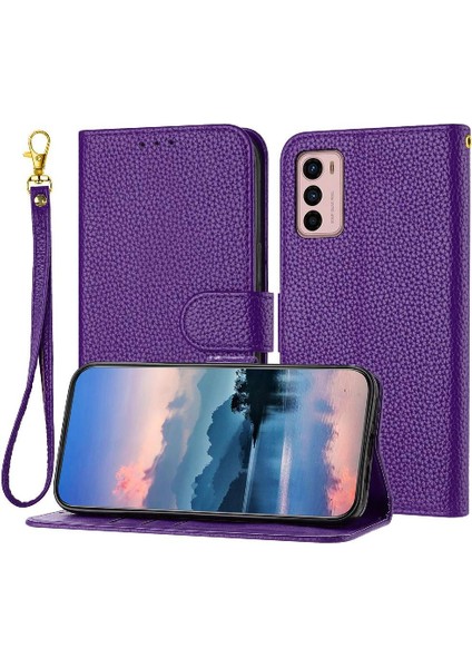 Motorola Moto G42 Flip Folio Litch Desen Kart Yuvaları Pu Için Telefon Kılıfı (Yurt Dışından)