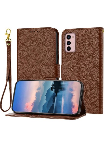 Motorola Moto G42 Flip Folio Litch Desen Kart Yuvaları Pu Için Telefon Kılıfı (Yurt Dışından)