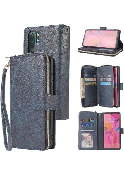 El Kayışı Kartı ile 9 Kart Yuvası ile Huawei P30 Pro Cüzdan Kılıf Için Kılıf (Yurt Dışından)