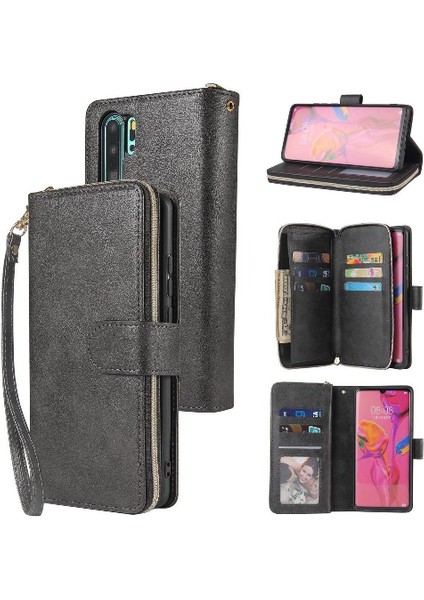 El Kayışı Kartı ile 9 Kart Yuvası ile Huawei P30 Pro Cüzdan Kılıf Için Kılıf (Yurt Dışından)