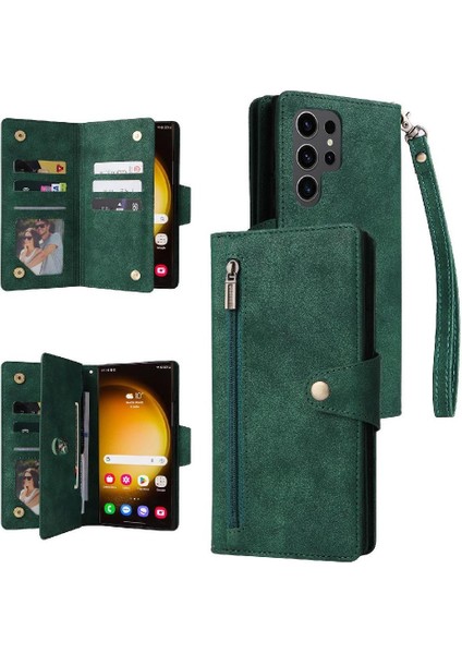 Samsung Galaxy S24 Ultra Kart Tutucu Için Kılıf ile El Kayışı Fermuar Kapak (Yurt Dışından)