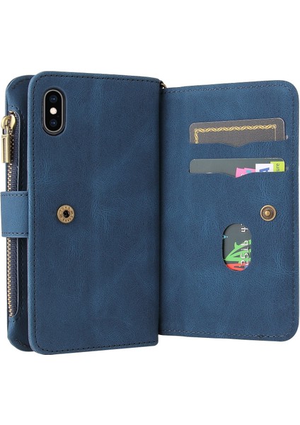 iPhone Xs Max Için Kılıf Pu Deri Manyetik Kapatma Onbeş Kart Yuvaları Fermuar Cep Telefon Kılıfı (Yurt Dışından) fırsatları