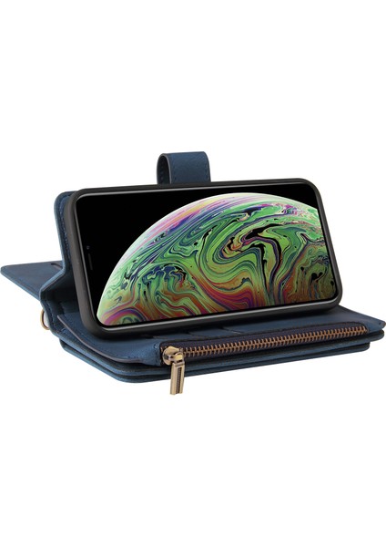 iPhone Xs Max Için Kılıf Pu Deri Manyetik Kapatma Onbeş Kart Yuvaları Fermuar Cep Telefon Kılıfı (Yurt Dışından) indirimleri