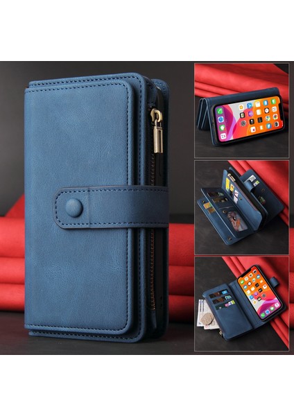 Xiaomi 13 Için Kılıf Pu Deri Manyetik Kapatma Onbeş Kart Yuvaları Fermuar Cep Telefon Kılıfı (Yurt Dışından)