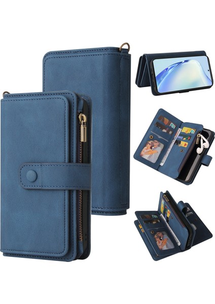 Vıvo V27/V27 Pro Için Kılıf Pu Deri Manyetik Kapatma Onbeş Kart Yuvaları Fermuar Cep Telefon Kılıfı (Yurt Dışından)