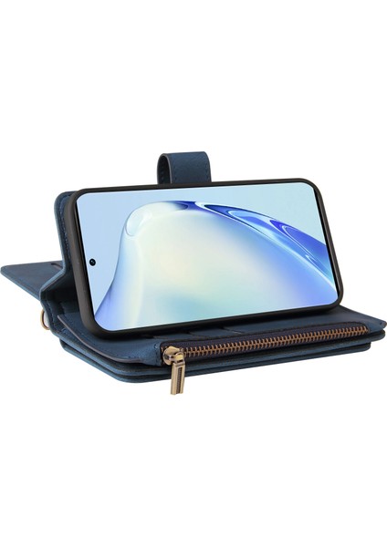 Vıvo V27/V27 Pro Için Kılıf Pu Deri Manyetik Kapatma Onbeş Kart Yuvaları Fermuar Cep Telefon Kılıfı (Yurt Dışından)