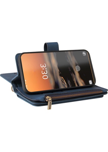 Samsung Galaxy S23 Ultra Için Kılıf Pu Deri Manyetik Kapatma Onbeş Kart Yuvaları Fermuar Cep Telefon Kılıfı (Yurt Dışından)