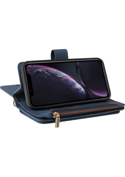 iPhone Xr Için Kılıf Pu Deri Manyetik Kapatma Onbeş Kart Yuvaları Fermuar Cep Telefon Kılıfı (Yurt Dışından) indirimleri