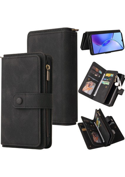 Vıvo Y27 4g Için Kılıf Pu Deri Manyetik Kapatma Onbeş Kart Yuvaları Fermuar Cep Telefon Kılıfı (Yurt Dışından)