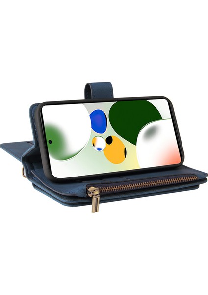 Xiaomi Poco X5 Pro Için Kılıf Pu Deri Manyetik Kapatma Onbeş Kart Yuvaları Fermuar Cep Telefon Kılıfı (Yurt Dışından)